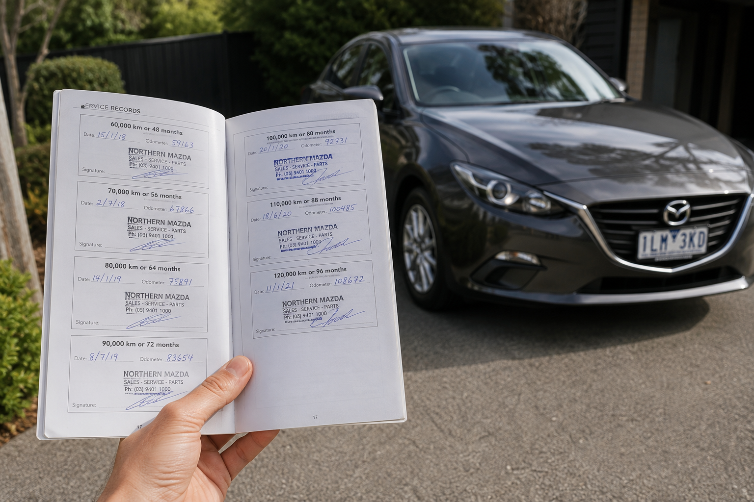 Car service log with Mazda sedan